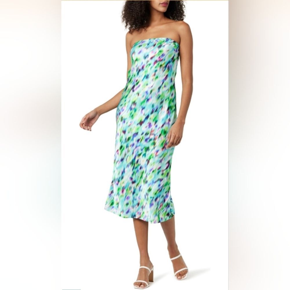 The Drop Womens Danica Strapless Ripple Print Midi Dress Size Large NWT